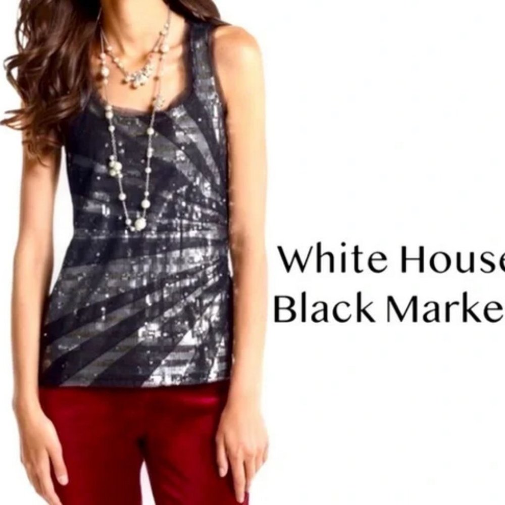 White house black market sequin mesh embellished tank top size M